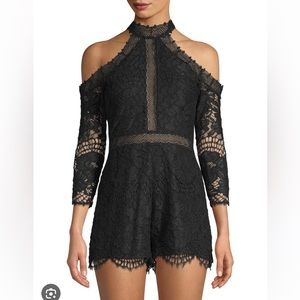 Alexis Leda Black Lace Open Shoulder Romper Size M